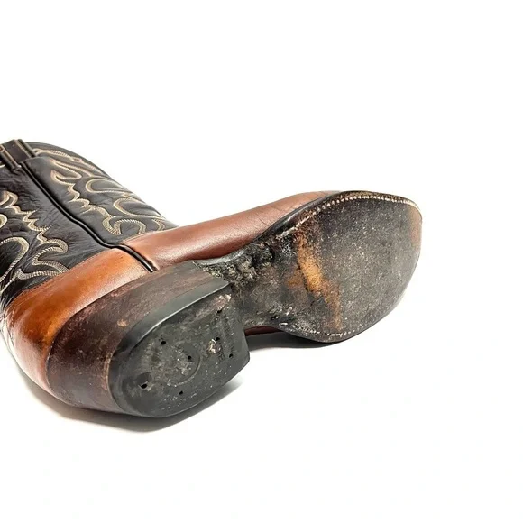 TONY LAMAVintage 1970s men's two tone leather western gold label cowboy boots